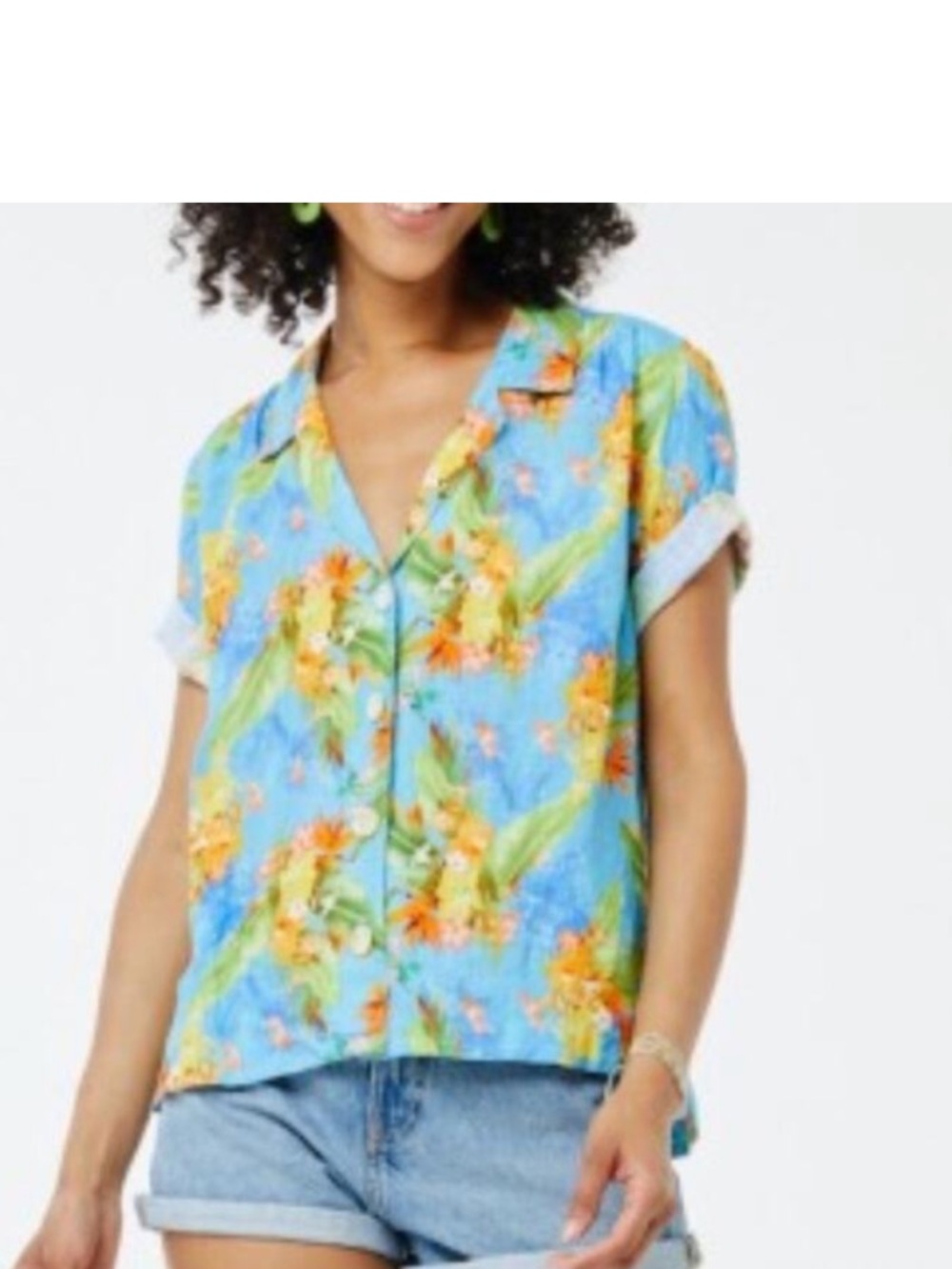 Roller Rabbit Light Blue Tropical Floral Button-Down